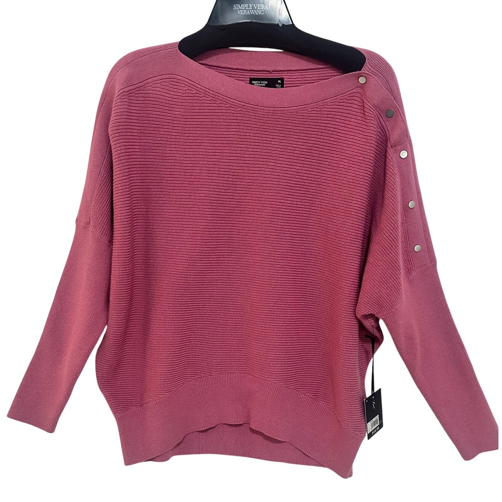 Simply Vera Vera Wang Sweater Women PL Pink NWT Ribbed Dolman‎ Shoulder Snaps
